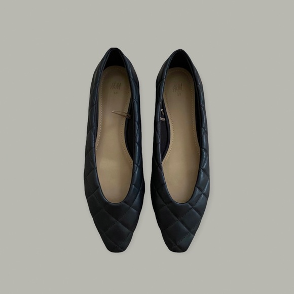 H&M Black Quilted Faux Leather Ballet Flats